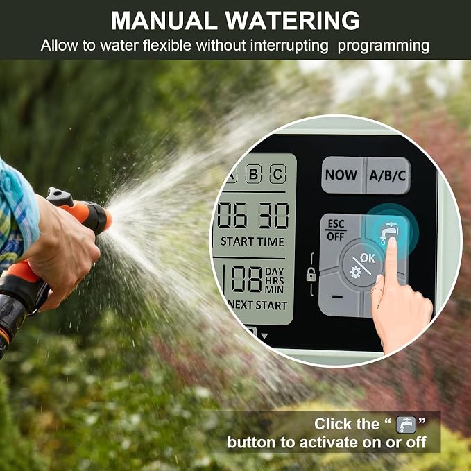 Watering Timer 3 Zone, Sprinkler Timer, Programmable Garden Outdoor Hose Faucet Timer with Rain Delay, Auto & Manual Watering System,Water Hose Irrigation Timers 3 Outlet for Garden Lawn