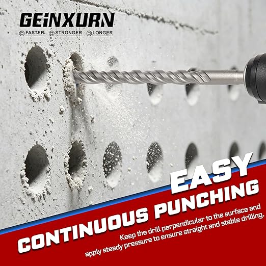 GEINXURN 15 PCS 1/2" x 8" Double Thread Rotary Hammer Drill Bits, Masonry Drill Bits Tool Set Carbide Tipped, Drilling in Brick, Stone and Concrete, Cement Walls