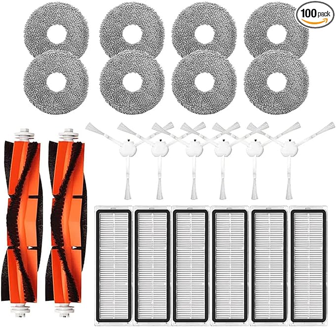 Replacement kit Compatible with Xiaomi S10+/S10 Plus Vacuum Cleaner Robot Accessories Main Brush, Side Brush, Mop Cloth, HEPA Filter Parts (22 pcs)