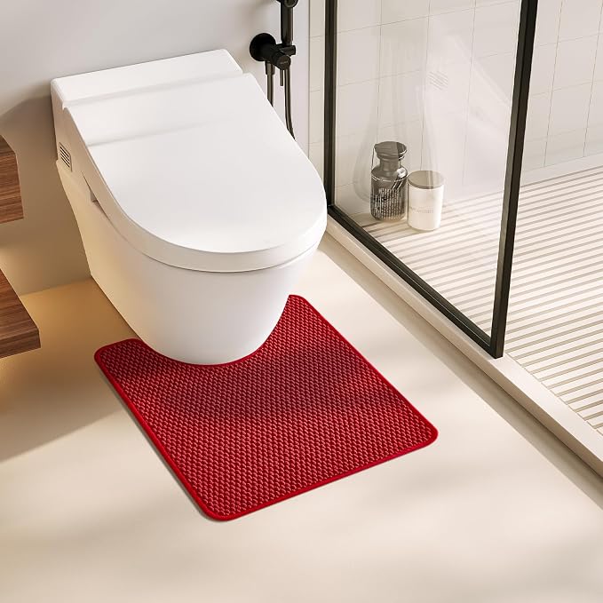 TYUU Christmas Toilet Rug, Thin Toilet Rugs U Shaped Washable Non Slip Absorbent Quick Dry Low Pile Toilet Mat, Red 20"x24" U Shape