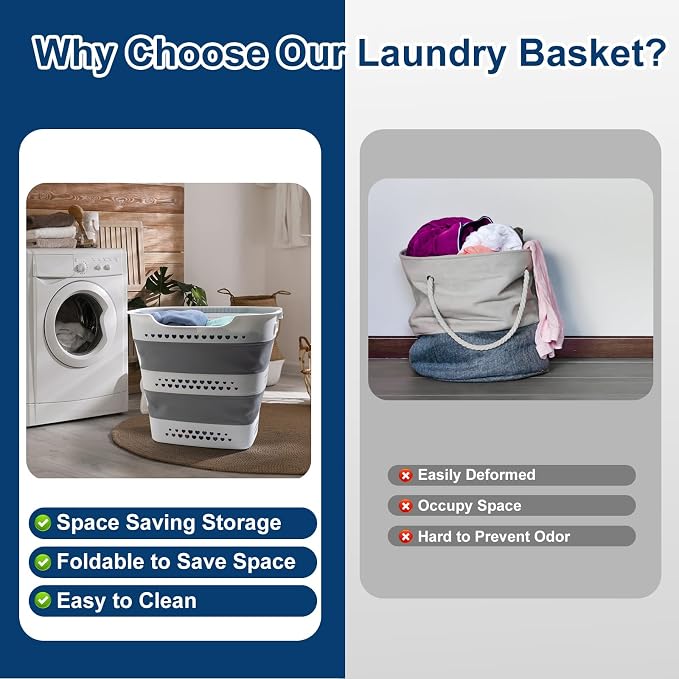Collapsible Laundry Basket 42L Foldable Pop-Up Laundry Hamper Saving Dirty Clothes Hamper Container for Home, Dorm