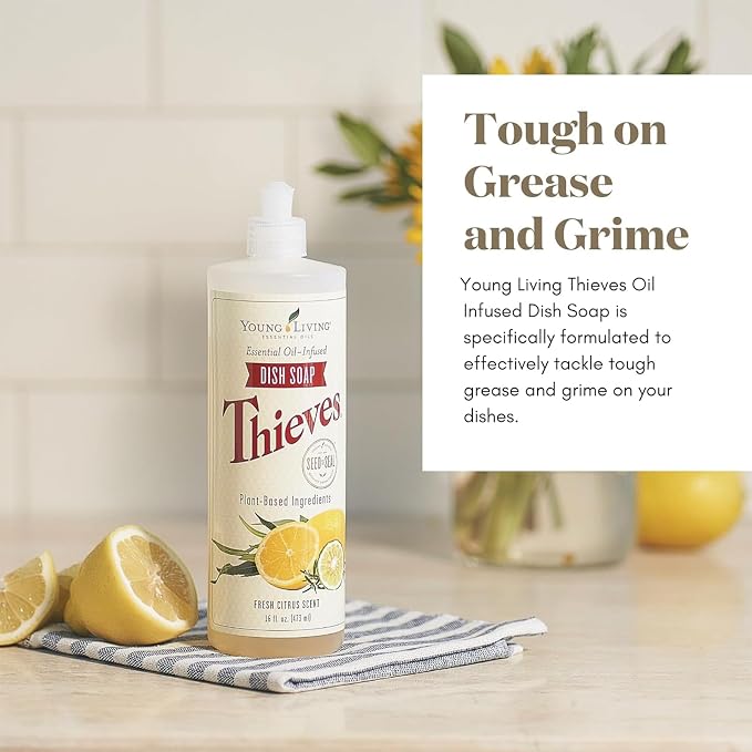 Young Living Thieves Dish Soap | 16 oz | Plant Based Dishwashing Liquid | Formulated with Lemon, Premium Essential Oils, and Water | Gentle on Hands | Ideal for Cleaning Dishes | 1 Pack