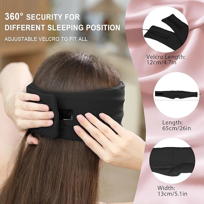 LC-dolida Bluetooth 5.4 Sleep Mask, Ice Silk Sleep Headphones for Side Sleepers, Adjustable Blackout Eye Mask with Bluetooth Headphones, Ultra-Soft Sleeping Mask for Women & Travel (Black)