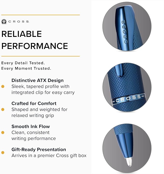 Cross ATX Sandblasted Dark Blue Ballpoint Pen - Refillable Pen for Smooth Writing - Black Ink - Comfortable Grip - Long-Lasting - Professional Office Supplies - Gift Box Included