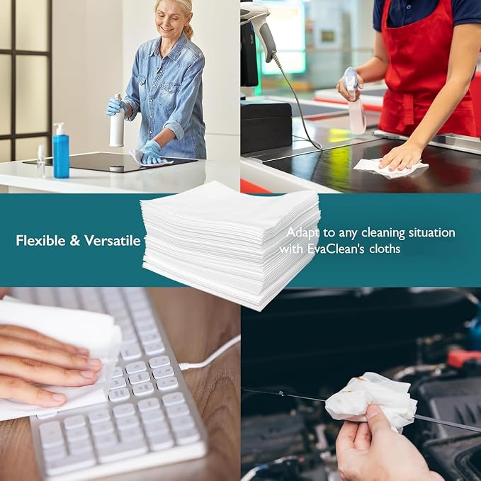 EvaClean Extra Large Premium Disposable Wipes - Lint-Free, Strong & Versatile, Solvent-Resistant, Use Dry or with Water, Cleaners, Sanitizers, or Disinfectants - 13.75" x 12", 200 Wipers per Box