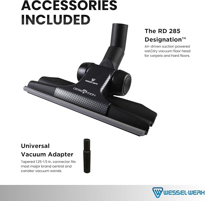 Wessel RD 285 Designation Dual-Surface Floor Brush, 1.25-1.5 in. Adapter | Flexible 360-degree carbon joint maneuvers around furniture; hard floor use; universal 1.25-1.5 in. adapter
