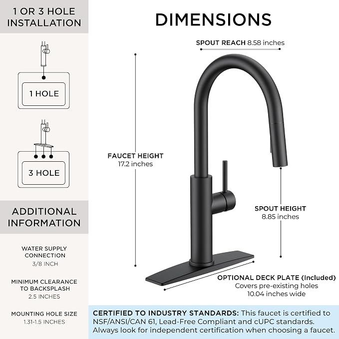 FORIOUS Kitchen Faucet with Pull Down Sprayer, Classic Matte Black, Single Handle High Arc Stainless Steel Kitchen Sink Faucet, 1 or 3 Hole Deck Mount for RV, Bar, Farmhouse, Laundry, Outdoor