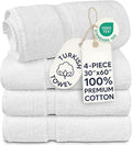 Chakir Turkish Linens 4 Piece Extra Large Bath Towels, 100% Cotton Luxury Turkish Towels for Bathroom, Soft Absorbent Bath Towels, 30 x 60 Inches, White