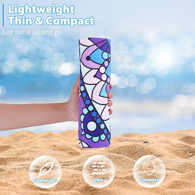 TwoYek Microfiber Beach Towel Extra Large 71x32 inches Boho Mandala Print | Thin Lightweight, Sand Free Super Absorbent Quick Dry, Oversized for Travel Pool Swim Bath Camping Sports Girls Women Adults