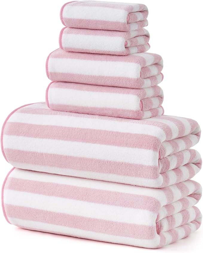 REDKISS Ultra Soft Bath Towel Set 6-Piece 35"x70" | 100% Microfiber, Highly Absorbent | Quick Dry Towels for Bathroom, Spa, Gym | 2 Bath, 2 Hand, 2 Washcloths | Pink