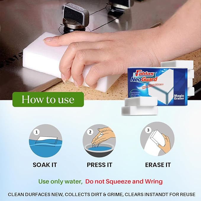 Fablas Neo Guard Melamine Magic Eraser | Chemical Free Multipurpose Nano-tech Magic Foam | Home, Kitchen, Bathroom Taps, Wall Glass Stains, Sneakers Cleaning Sponge (Pack of 12)