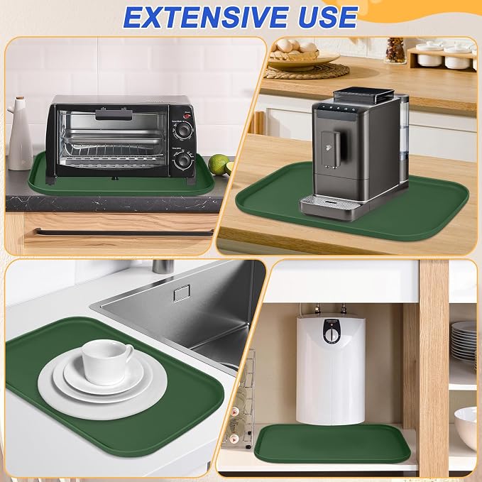 SMILOOL Waterproof Silicone Pet Food Mat with Raised Edge for Dog & Cat | 22" x 14" Non-Slip Pet Feeding Mats with Lip for Food & Water Bowl, Food Grade, Easy Cleaning, Dark Olive