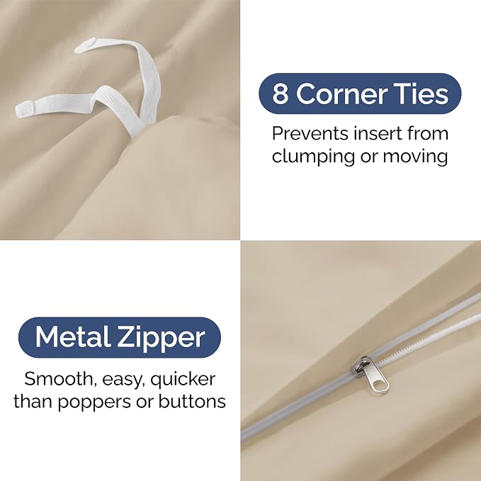 Duvet Cover Queen Size Set - Extra Soft Queen Duvet Cover 90" x 90" with 2 Pillow Shams for Women, Men, Kids & Teens - Hotel Luxury, Easy-Care w/ Zipper Closures & Ties - Comfy and Breathable (Wheat)