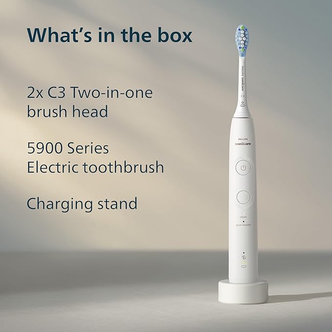 Philips Sonicare 5900 Series Electric Toothbrush, Pressure Sensor, 6 Brushing Settings, SmarTimer, BrushPacer, 21-Day Runtime, Gentle Professional-Clean Feel, for Sensitive Gums, White, HX7130/02