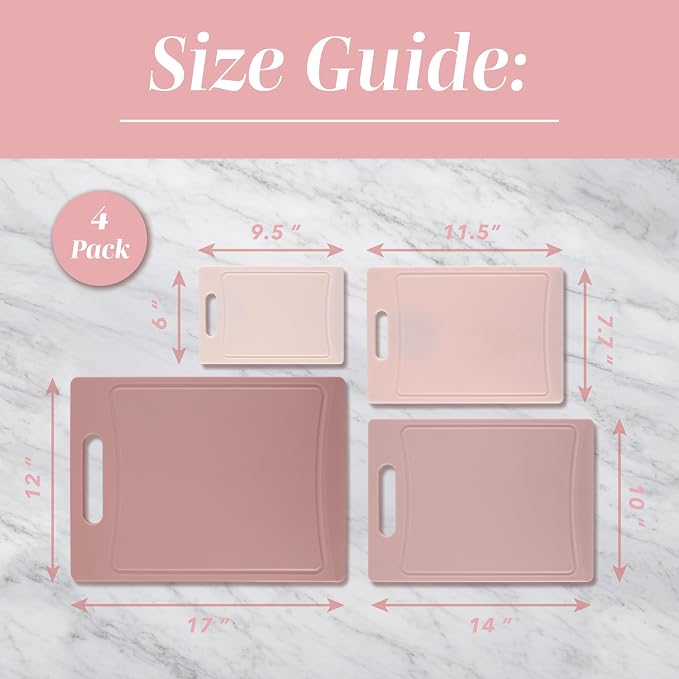 COOK WITH COLOR Non-Slip Cutting Board Set – Kitchen Essentials with Easy Grip Handle for Meat, Veggies, and Fruits, 4 Cutting Boards, Pink