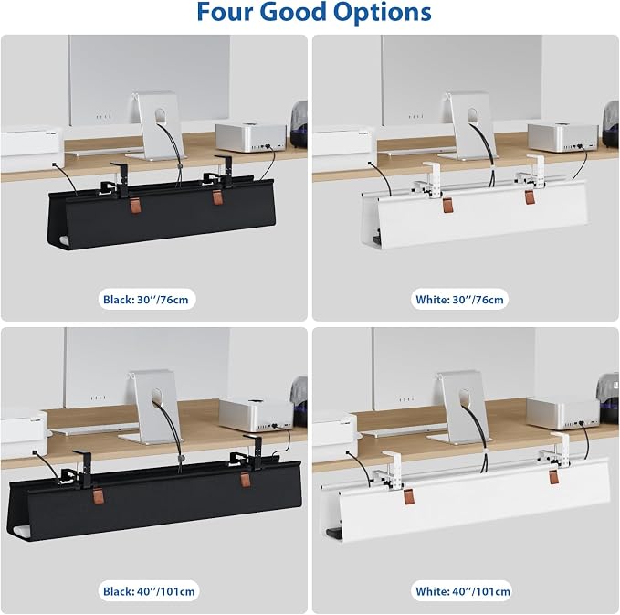 Zilink Large Cable Management Under Desk 40" No Drill Desk Cable Management Clamp/Screw Mount Fabric Cable Tray Sturdy Waterproof Cable Organizer for Office, Home, White