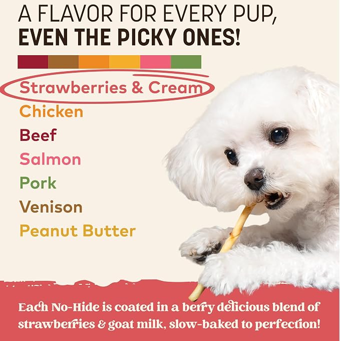 Earth Animal No-Hide Stix Strawberries & Cream Vegetarian Recipe Natural Rawhide Alternative Dog & Cat Chews, 20 Pack Value Pack