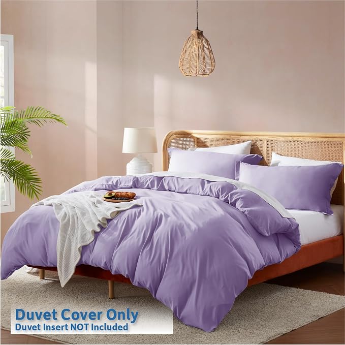 Nestl Lavender Duvet Cover Full Size - Soft Double Brushed Full Size Duvet Cover Set, 3 Piece, with Button Closure, 1 Duvet Cover 80x90 inches and 2 Pillow Shams