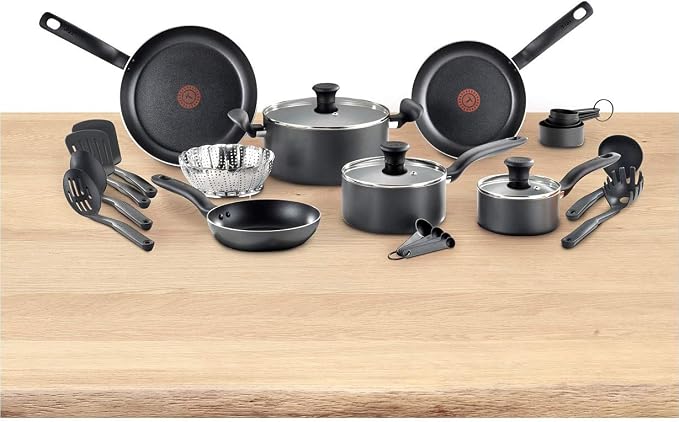 T-fal FBA_A821SI64 Initiatives Nonstick Inside and Out, 18-Piece, Black