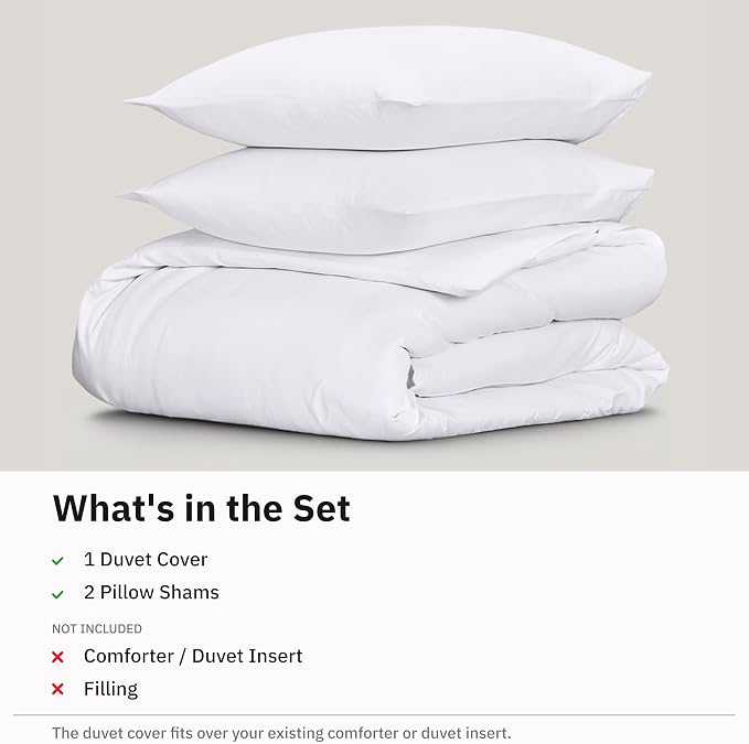 California Design Den 3 Pc Full/Queen Duvet Cover Set - Winner Good Housekeeping Best Bedding Awards 2025, 400 Thread Count Sateen, 100% Cotton Duvet Cover Queen Size,Button Closure,Corner Ties -White