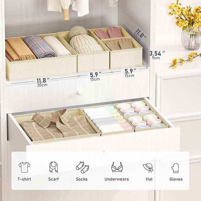 DIMJ Drawer Organizer Clothes 24 Pack - Foldable Baby Organizers and Storage Dresser Organizer for Bedroom, Closet Nursery Organization Dresser Dividers for underwear, Sock, Bra, Belt, Tie