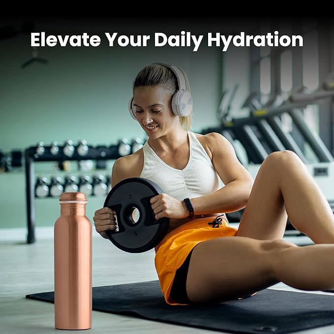 Pure Copper Water Bottle for Drinking Water, 34 Oz Plain Finish with Leak-Proof Cap, Stay Hydrated and Enjoy Natural Benefits. Handcrafted Reusable Water Bottle with Bag & Cleaning Brush