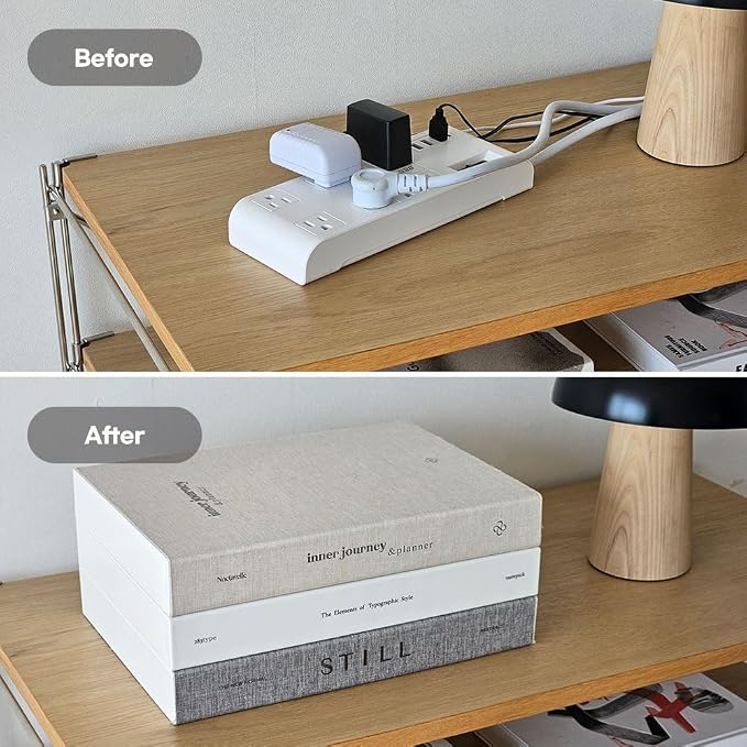 Book Shape Decorative Cable Management Box - Expandable Cable Organizer Box with Magnetic Closure for Home & Office (Inner Still, Large)