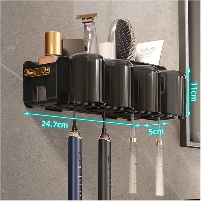 Toothbrush Rack 2PCS Wall Mounted Bathroom Toothbrush Holder for Makeup, Shaver Storage Rack, with Mouthwash Cup, Toothpaste Squeezer Kit Bathroom Toothbrush Holder(C)