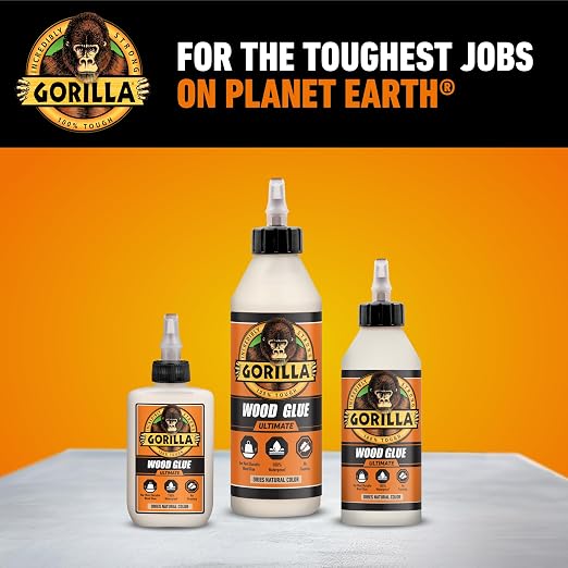 Gorilla Ultimate Waterproof Wood Glue, Natural Color, 18 oz (Pack of 1) – For Wood Working Projects and Repairs, Indoor & Outdoor