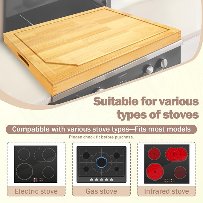 4 In 1 Noodle Board Stove Cover Lightweight Cutting Board Wood Stove Top Covers for Electric Stove, Glass Gas Stove Cover for Gas Burners - 30" x 22"