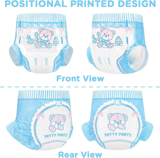 Littleforbig Adult Printed Diaper 2 Pieces Pack 3 Prints Random Assorted - Potty Pants (X-Large 48"-56")