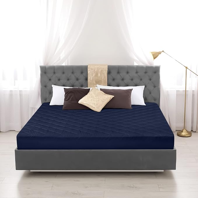 Quilted Fitted Mattress Pad, Queen Mattress Protector Topper with Deep Pocket Stretches up to 16 Inches, Machine Washable Mattress Cover by Utopia Bedding (Navy)