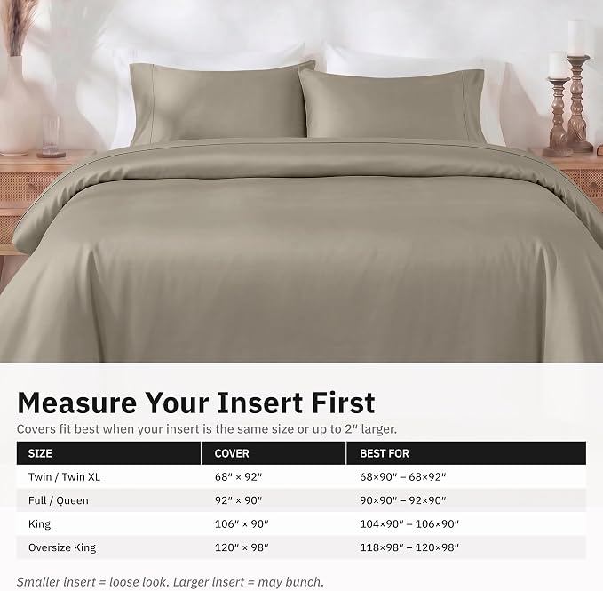 California Design Den 3-Piece Duvet Cover Set King - 400 Thread Count, 100% Cotton Sateen, Soft Duvet Cover Sets King Size Bed, Button Closures, Corner Ties, Durable Bedding - Taupe