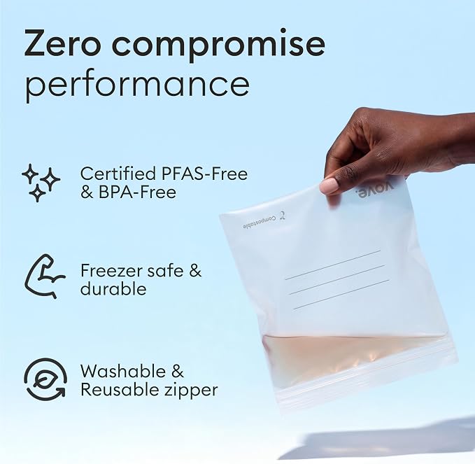 Vove Compostable Sandwich Bags 30 Ct, Plastic-Free Lunch Bags for Kids and Adults, PFAS-Free and BPI Certified, Freezer Safe Airtight Seal for Sandwiches and Meal Prep, Plant-Based