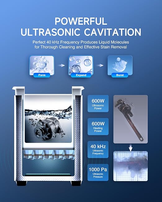 CREWORKS 30L Digital Ultrasonic Cleaning Machine with Heater and Timer, 600W Stainless Steel Ultrasonic Cleaner Machine, 7.9 gal Ultrasonic Parts Cleaner for Retainer Glasses Auto Tool Machine Part