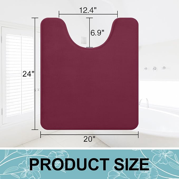Smiry Memory Foam Toilet Rugs U-Shaped 24x20, Extra Soft Absorbent Non-Slip Contour Bathroom Rugs, Machine Washable Bath Mats for Toilet, Burgundy