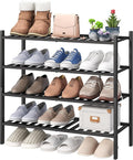 viewcare 4-Tier Black Bamboo Shoe Rack for Entryway, Stackable | Foldable | Natural, Shoe Organizer for Hallway Closet, Free Standing Shoe Racks for Indoor Outdoor