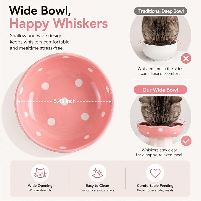 Pink Mushroom Cat Bowl, Elevated Ceramic Feeding Bowl | Elevated, Ceramic, Tilted Design, Whisker-Friendly, Dishwasher Safe, cute