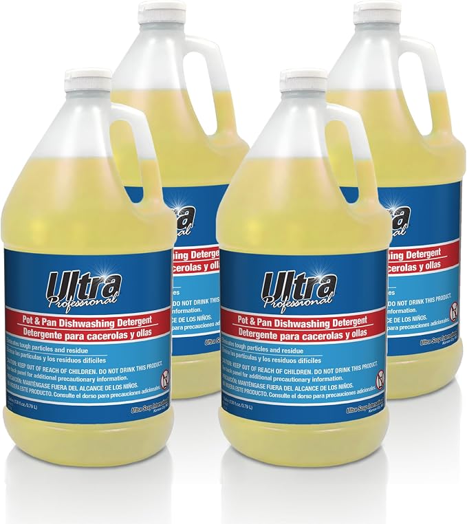 Ultra Professional ™ 4 Pack 1 Gallon Pots & Pan Dishwashing Detergent Dish Cleaning Liquid, Lemon Scent, Yellow - Powerful Grease Remover