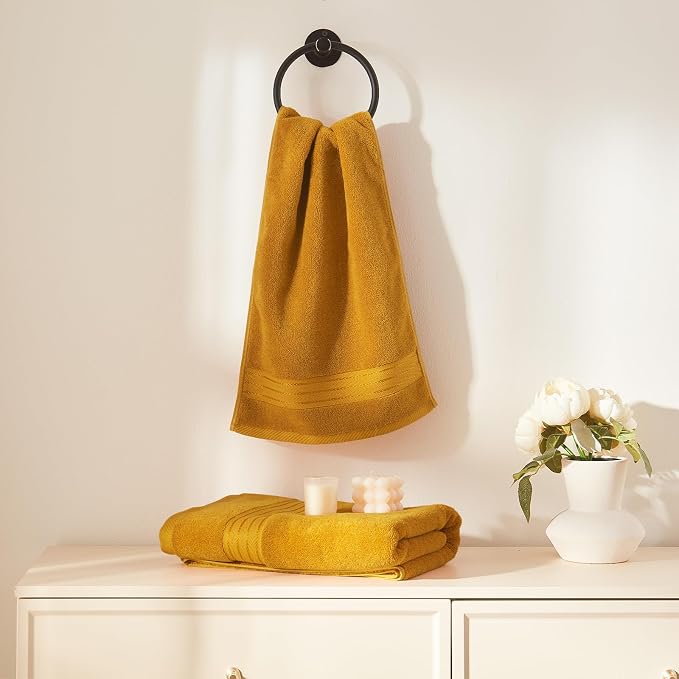 COZYART Luxury Bath Towel Set 6 Pcs, Gold 100% Turkish Cotton 650 GSM | OEKO-Tex 100 Certified Zero Twist Ring Spun, Soft Absorbent Quick Dry, Plush Fluffy, Breathable Hotel Quality for Daily Use