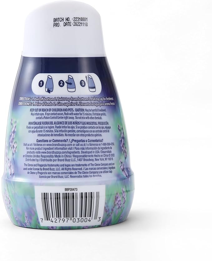 Clorox Fraganzia Gel Air Freshener Cone, Adjustable Odor Eliminating Gel with Lavender and Eucalyptus Scent for Home, Bathroom, Office, Small Spaces, Long Lasting No Battery Freshener, 6 Oz