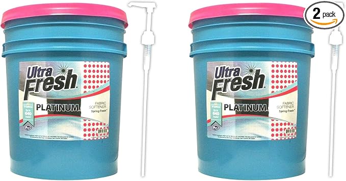 Ultra Fresh Platinum 5 Gallon Spring Fresh Scented Fabric Softener Liquid with Pump for Easy Dispensing for Up to 640 Laundry Loads (2 Pack)