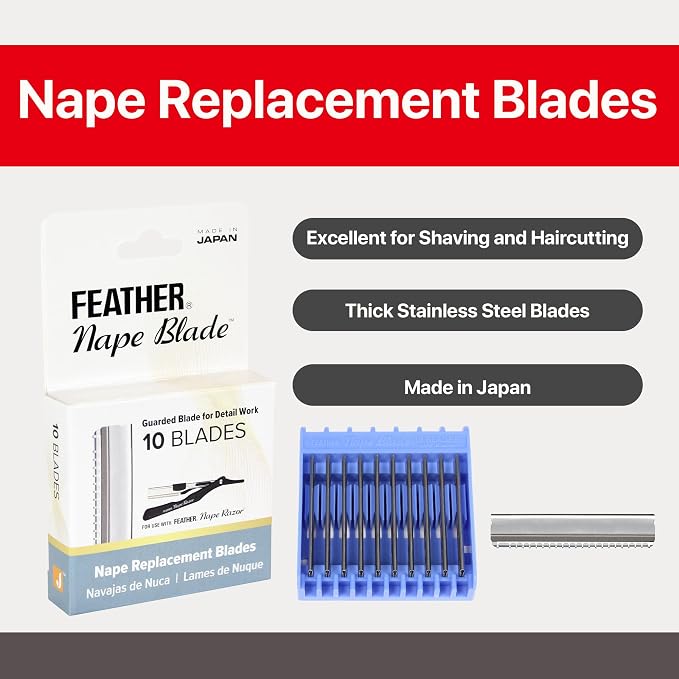 Feather - Nape Blades - Single Edge Guarded Replacement Blades –Fits Feather Nape & Body Razor– Professional Tool for Thinning, Layering, Precision Styling & Body Hair Removal– Made in Japan - 3 Packs