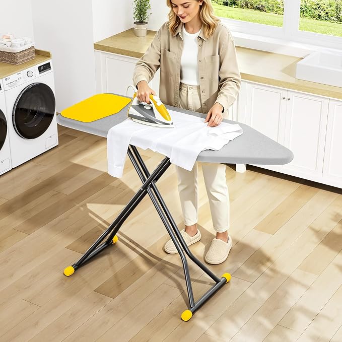 KINGBOARD Extra Wide Ironing Board, 18x47 Full Size Ironing Board with Silicon Iron Mat, Large Stand with 7 Adjustable Heights, Heavy Duty Iron Board with Heat Resistant Cover, Grey