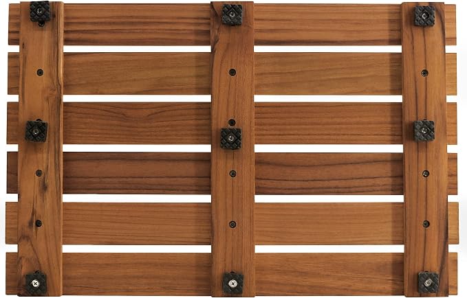 VaeFae Teak Shower Mat, Non-Slip Bath Mat, Luxury Spa Mat, Wooden Mat for Bathtub, 20 x 13 in