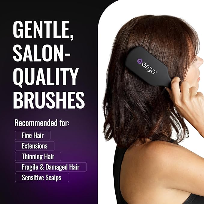ERGO Super Gentle Mini Paddle Brush for Blow Drying - Hair Brushes for Women with Thick or Thin Hair - Dual Hairbrush for Women - Detangler Hair Brush - Gently Detangles Curly or Wet Hair - ERG750