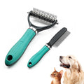 2026 Upgraded Double-Sided Pet Grooming Tool, Dog Deshedding Comb for Dogs Cats, Pet Grooming Brush for Long Thick Curly Hair, Home Deshedding Tool for Mats Tangles Knots and Loose Fur (Green)