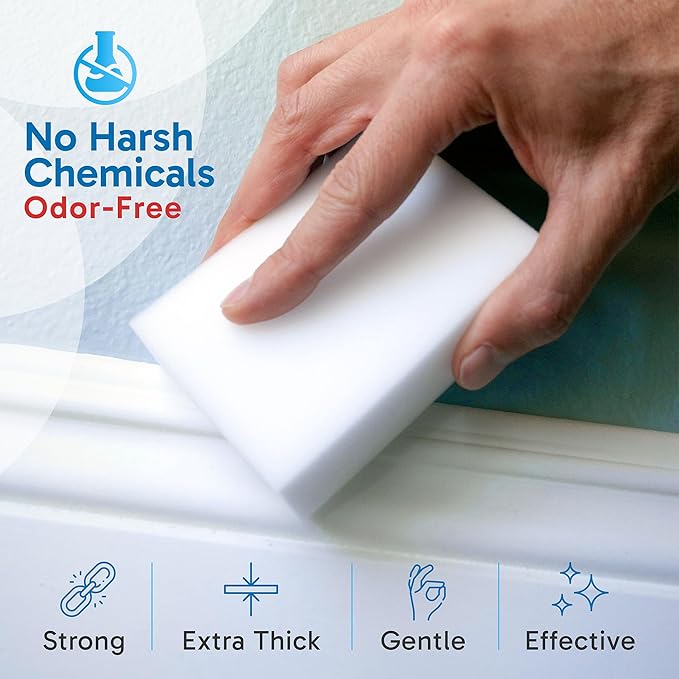 (100 Pack) Extra Large Eraser Sponge – Extra Thick, Long Lasting Magic Melamine Cleaning Sponges in Bulk – White Foam Pads for Walls, Kitchen, Bathroom, Floor & Baseboard Cleaner