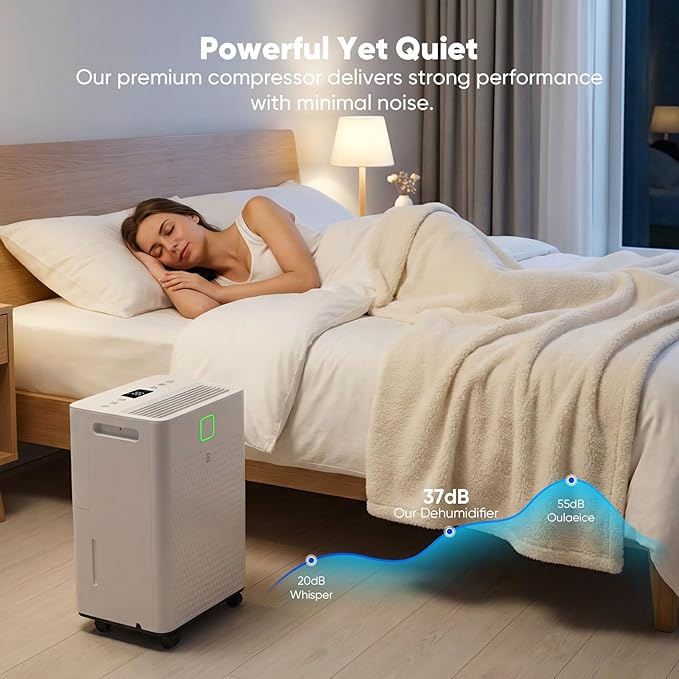 HUMILABS 1600 sq. ft. Dehumidifier for Basement, 21 Pint Dehumidifier for Home with Drain Hose, Auto Modes, 24H Timer, Child Lock, 37dB. Ideal for Bathrooms, Basements, and Large Rooms.