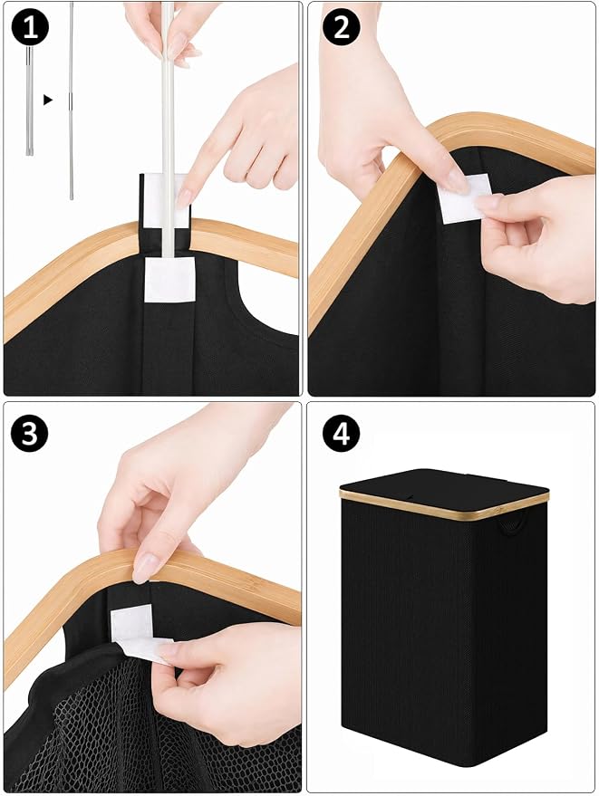 iEGrow Laundry Hamper with Lid, 85L Large Laundry Basket with Handle, Collapsible Clothes Basket Organizer with Removable Inner Bag for Clothes Towels - Black